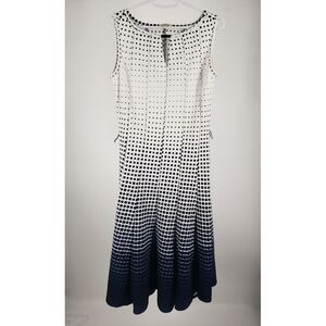 Haani Sleeveless Geometric Flare Dress‎ Size Small Navy Blue White Fade